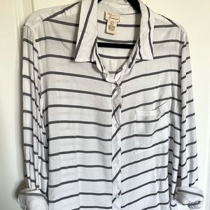 Chambray Blue & White Striped Button-Down (Size L)